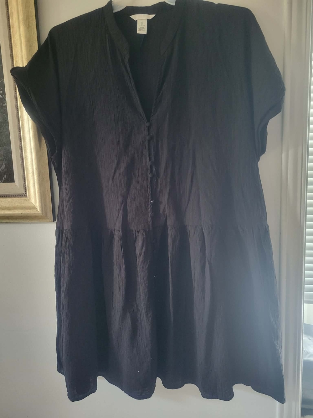 H&M Black Short-Sleeve Buttoned Tunic